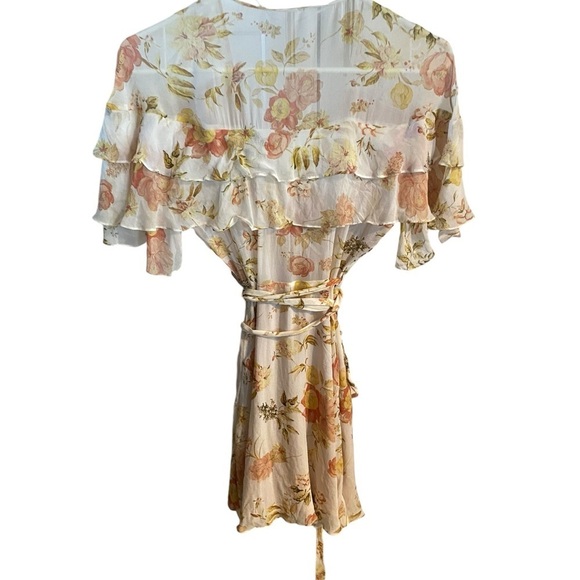Zara Cream Fall floral chiffon ruffle wrap dress Fairycore Boho western feminine - Picture 8 of 16